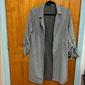Tahari Light Gray Coat with Black Collar
